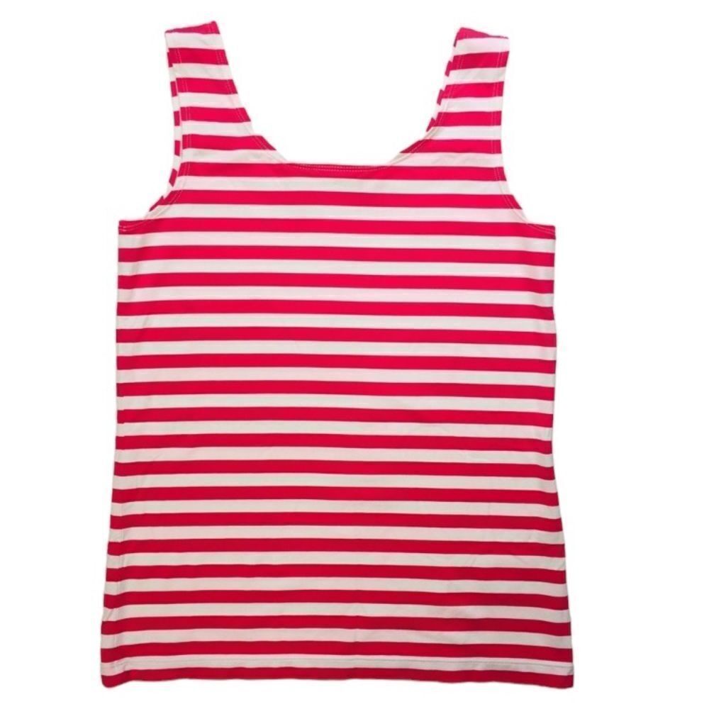 Chico’s 0 (S/4) Microfiber Tank Top Pink/White Striped Beachy Summery Top NEW
